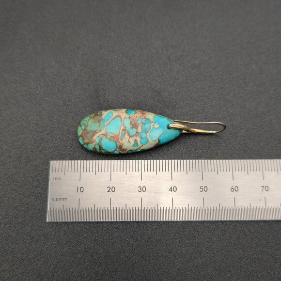 Worn Gold Plated Large Turquoise Stone Dangle Earrings A6751 - Picture 4 of 5